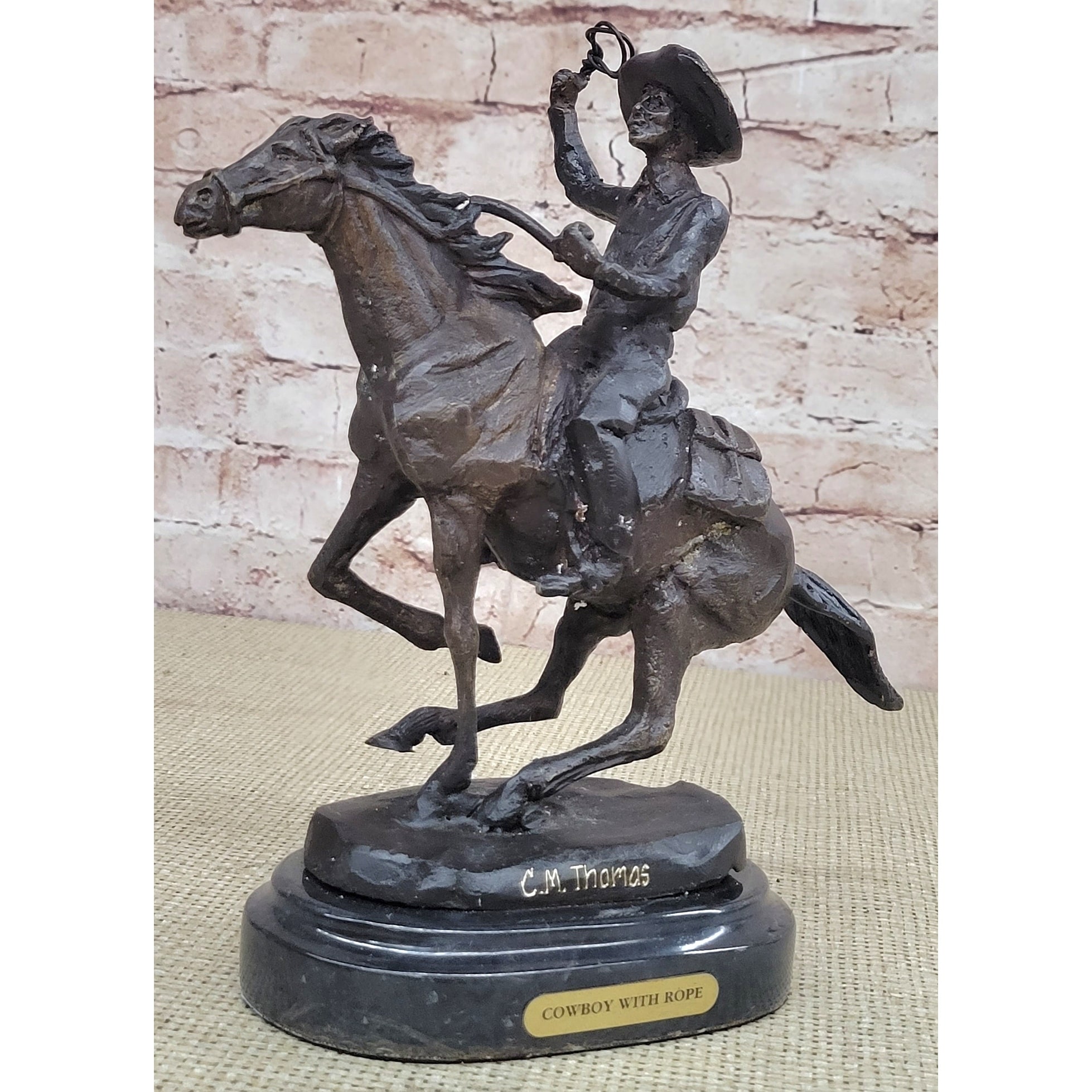 Bronze Metal Statue Sculpture Figure On Marble Base - Ranger Western Cowboy