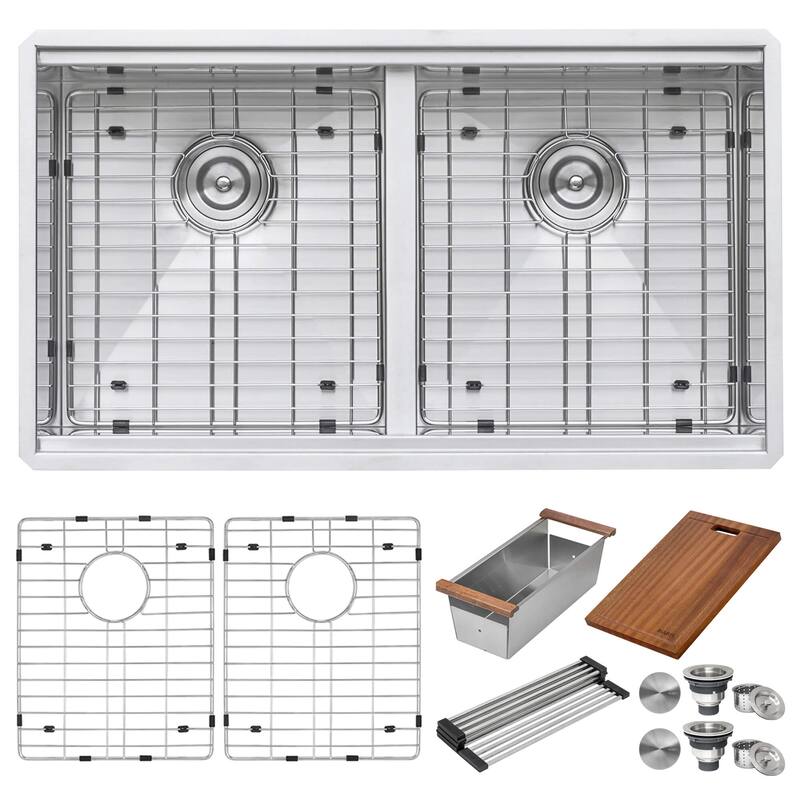 Ruvati 36-inch Workstation 60/40 Double Bowl Undermount 16 Gauge Stainless Steel Kitchen Sink - 36" x 19" - 36" x 19″