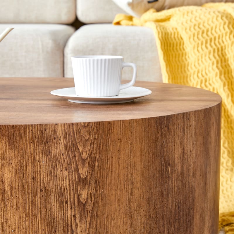 Cylindrical Coffee Table Dining Table with Anti-slip Feet, Writing Desk Accent Table with Woodgrain Pattern