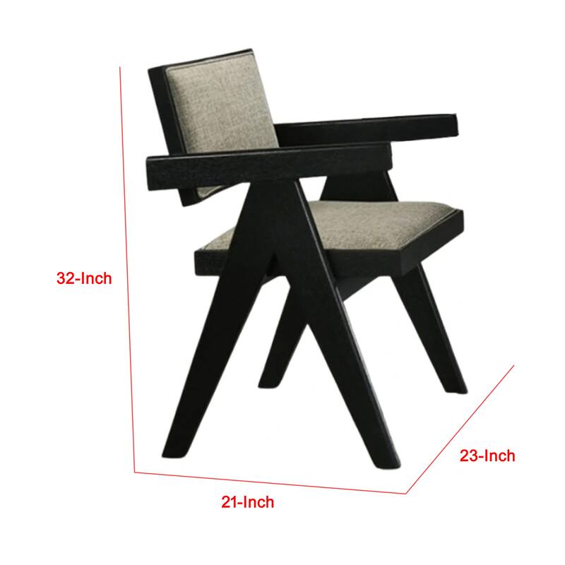 Toty Dining Armchair Set of 2, Curved Arms, Angled Rear Legs, Gray Fabric