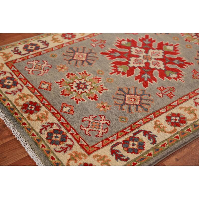 Geometric Kazak Foyer Rug Hand-Knotted Wool Carpet - 2'8"x 4'0"