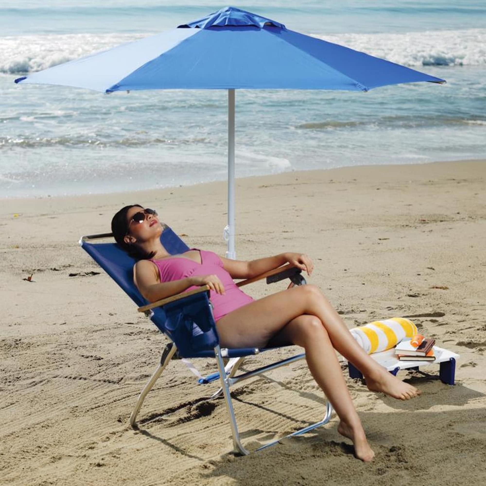 Rio Brands 7-Position Blue Beach Folding Chair - On Sale - Bed