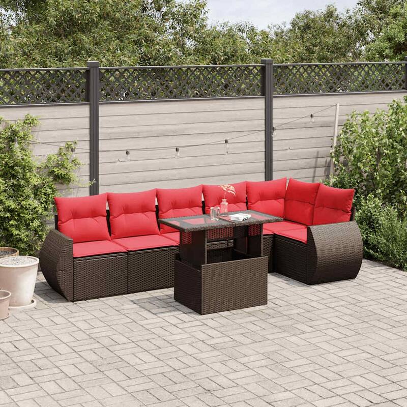 vidaXL Patio Sofa Set with Cushions and Table Outdoor 7 Piece Poly Rattan - 24.4 x 24.4 x 27.2