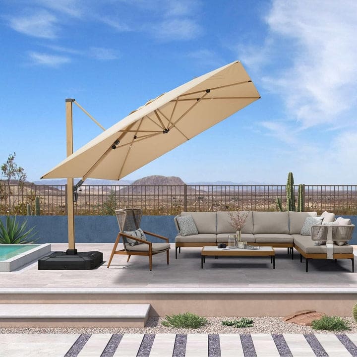 PURPLE LEAF Wood Grain Premium Patio Cantilever Umbrella