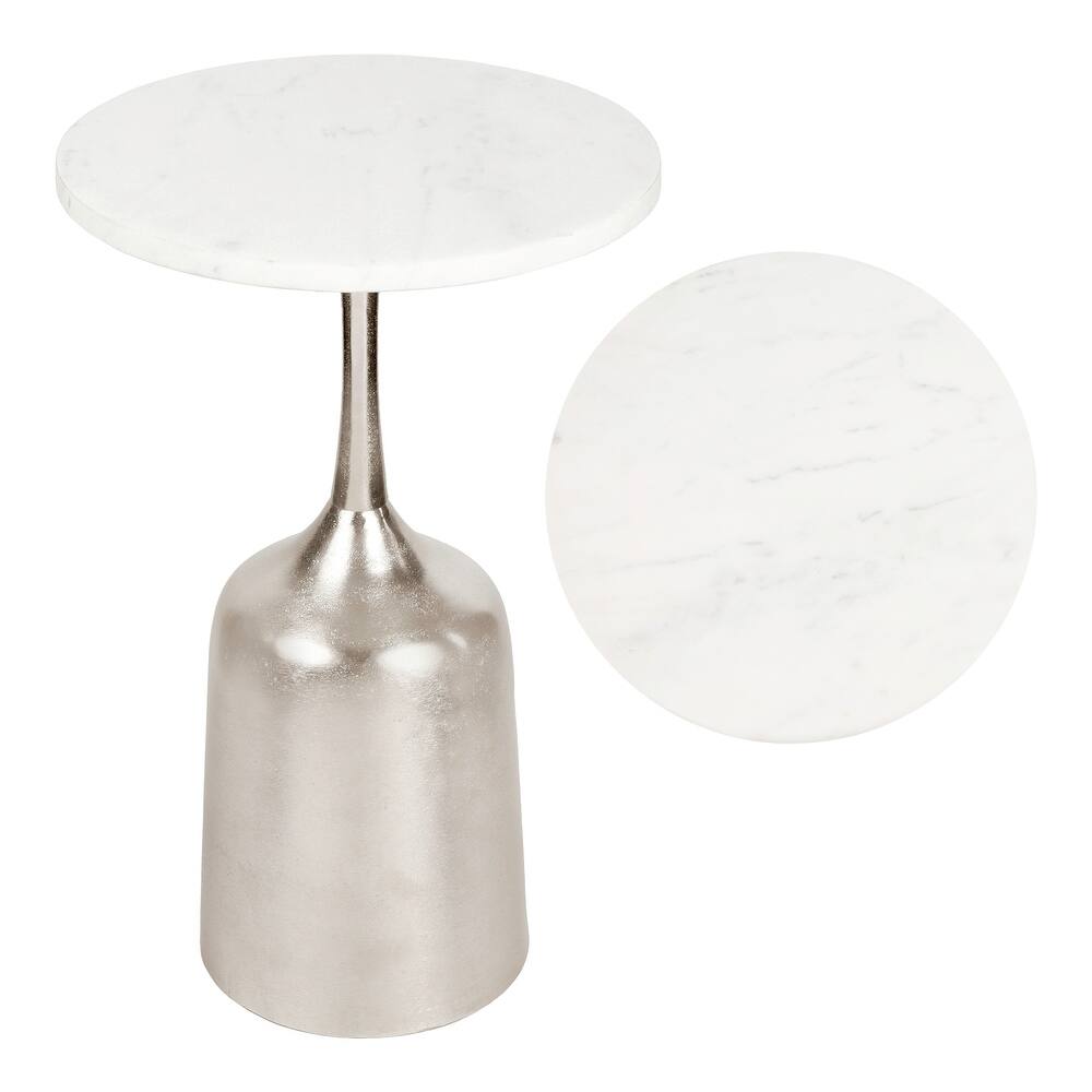 JONATHAN Y Pip 20.25″ Metal Drink, End Table w/ White Marble Round Top & Bell Pedestal Base