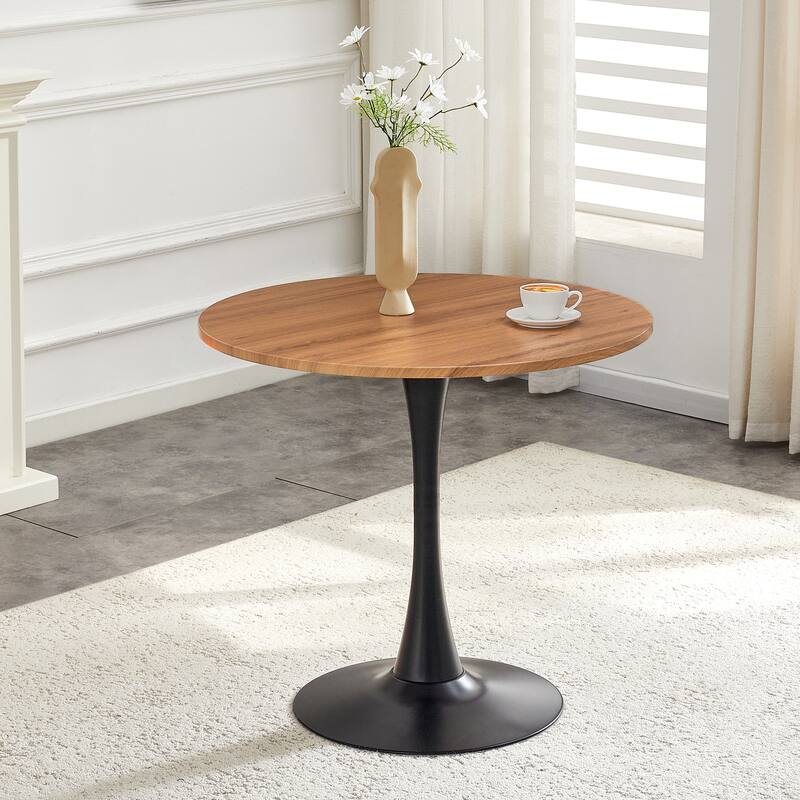 Kitchen Table with Thickened Tabletop, Round Tulip Dining Table, Bistro Table Circle Table Coffee Table - Black,Wood