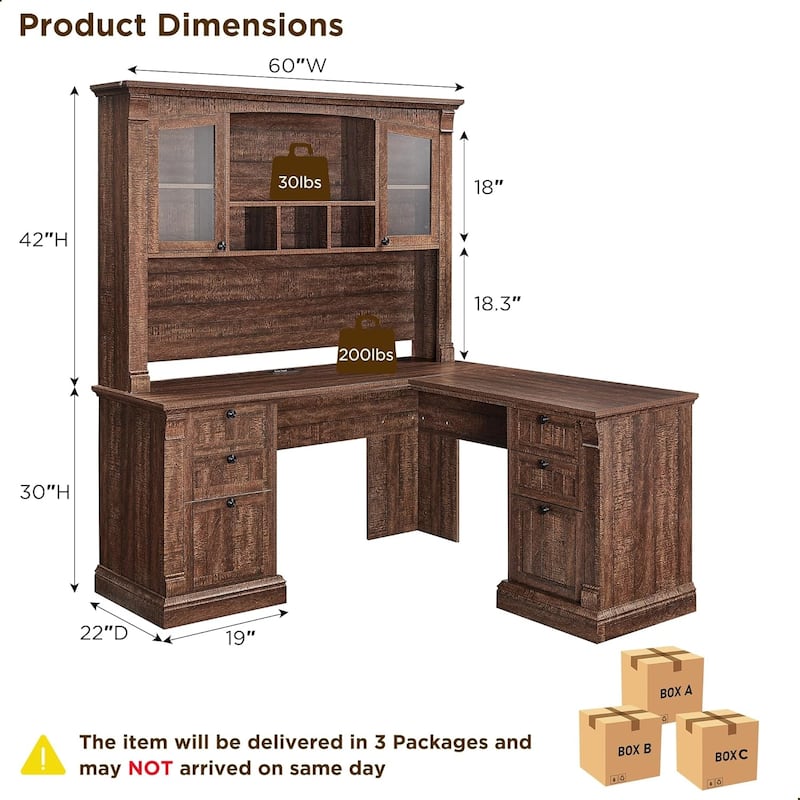 Farmhouse Computer Desk with Hutch, Wood Home Office Desk