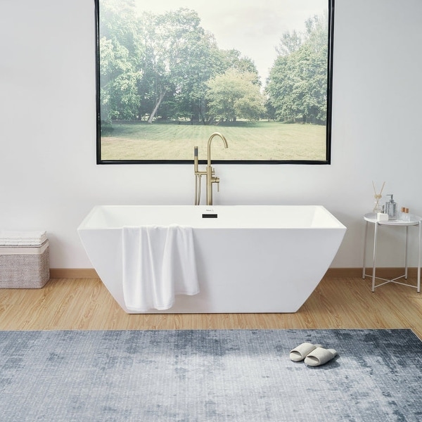 Vanity Art 59 x 30 Inch Freestanding Acrylic Soaking Bathtub