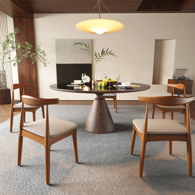 Mid Century Dining Room Chairs Set of 2,Wood and Fabric Upholstered For Dining Chairs