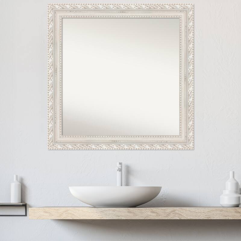 Opera Off White Non-Beveled Wood Framed Bathroom Vanity Wall Mirror - Opera Off White