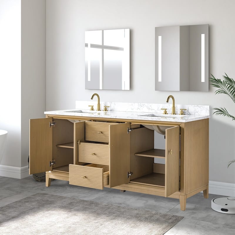 Vanity Art 72" Freestanding Bathroom Vanity with Engineered Marble Top and Sinks