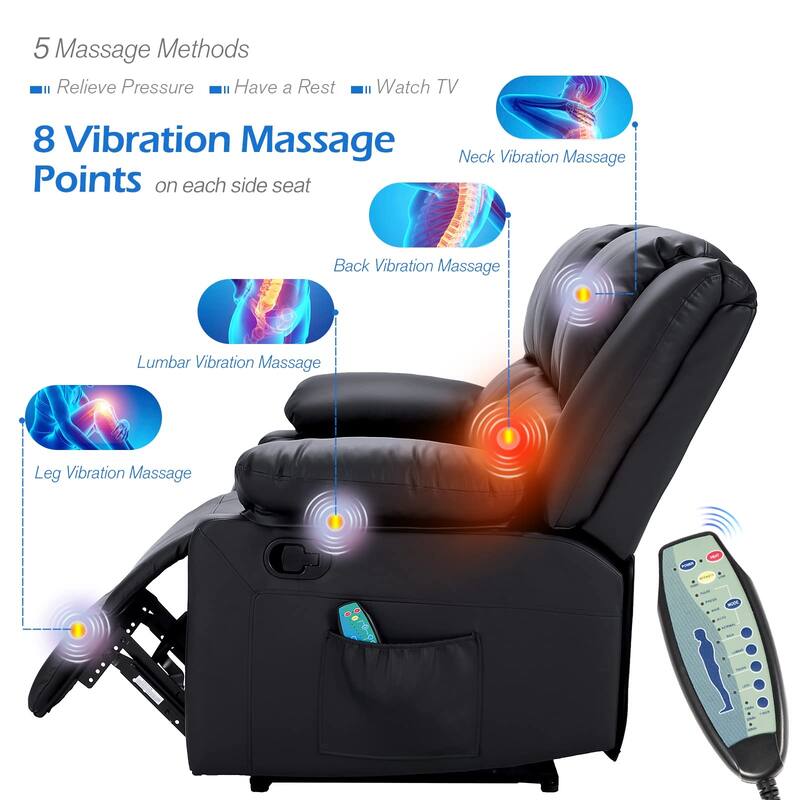 AECOJOY 3-Seater Reclining Sofa with Heat and Massage Function