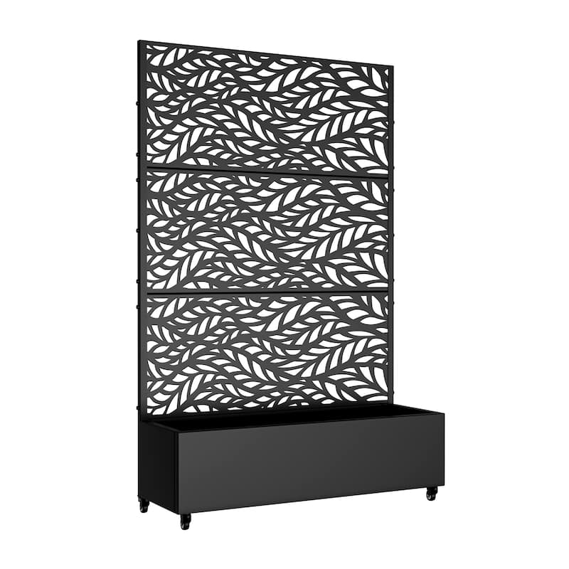Metal Movable Planter Box with Trellis Privacy Screen Planter Box with Lockable Wheels