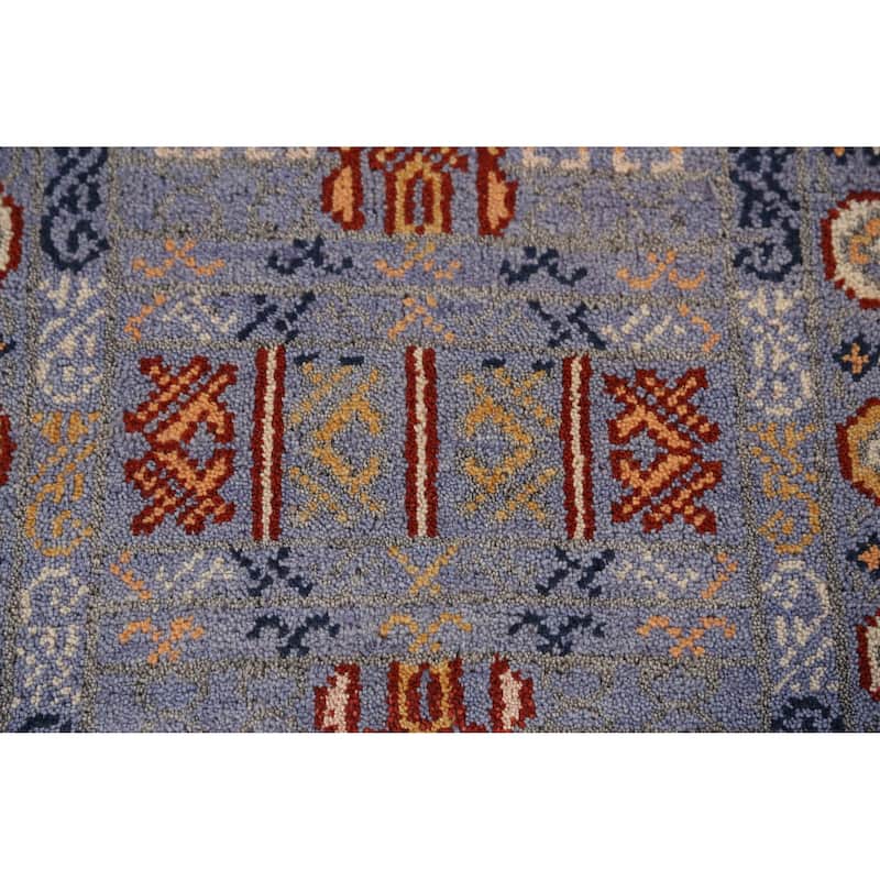 Blue Heriz Serapi Indian Runner Rug Hand-Knotted Geometric Wool Carpet - 2'6" x 9'11"