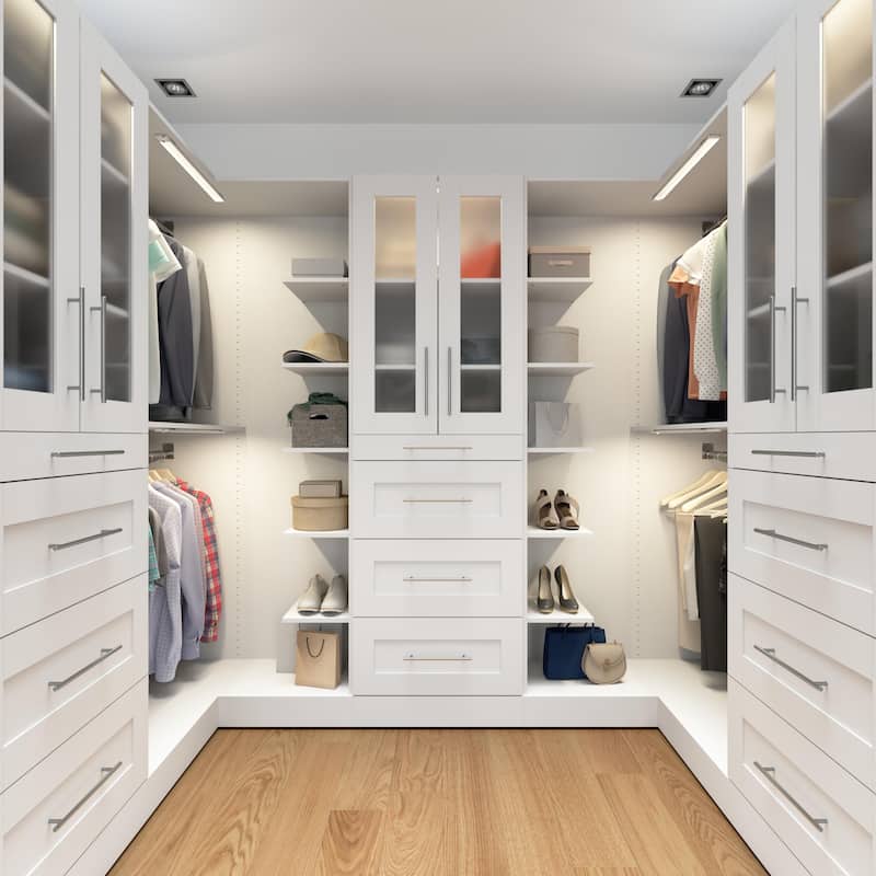 Bestar Florence 113W x 61D U Shaped Walk-In Closet System, Shaker - White
