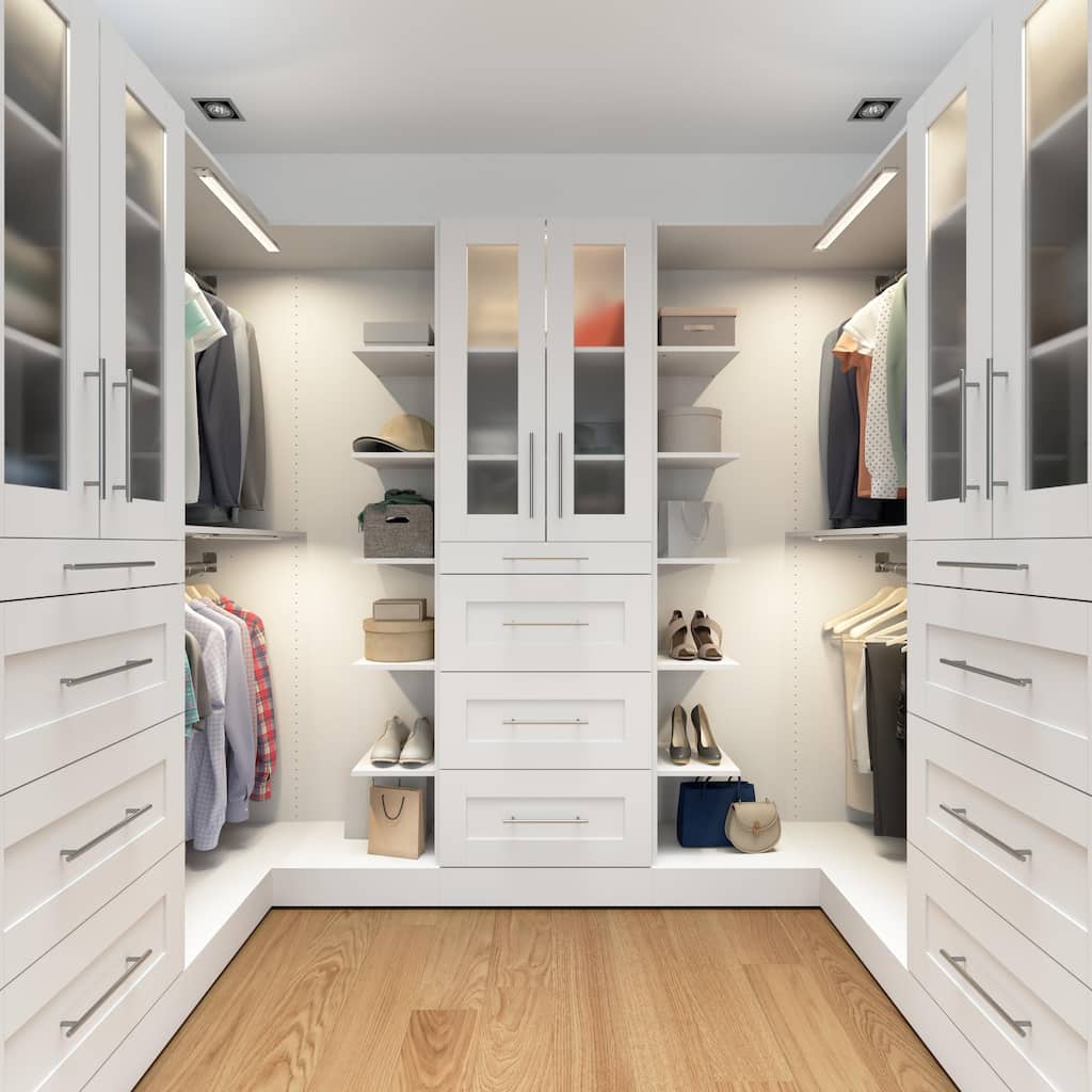 Bestar Florence 113W x 61D U Shaped Walk-In Closet System, Shaker