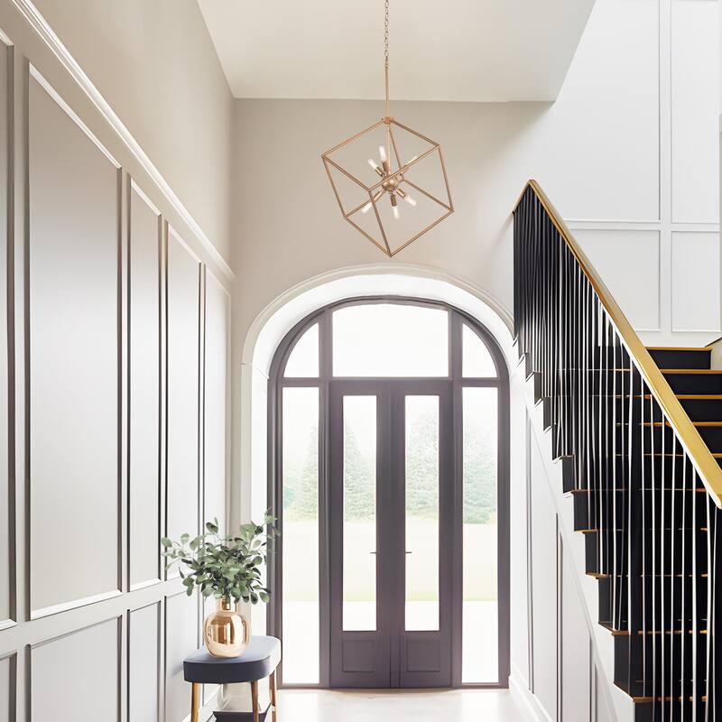 Modern Gold 6-Light Sputnik Chandelier Cube Island Pendant for Kitchen Island Dining Room - W 20" x H 35"