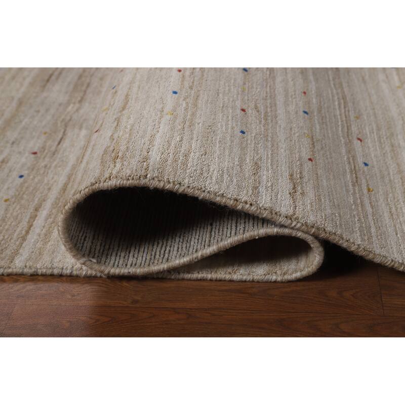 Striped Camel Gabbeh Oriental Square Rug Handmade Wool Carpet - 9'11" x 9'7"