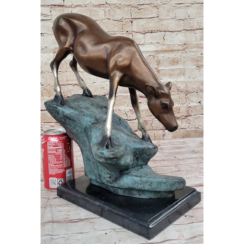 Limned Edition Bronze Deer Sculpture – Graceful Doe Drinking Water Statue