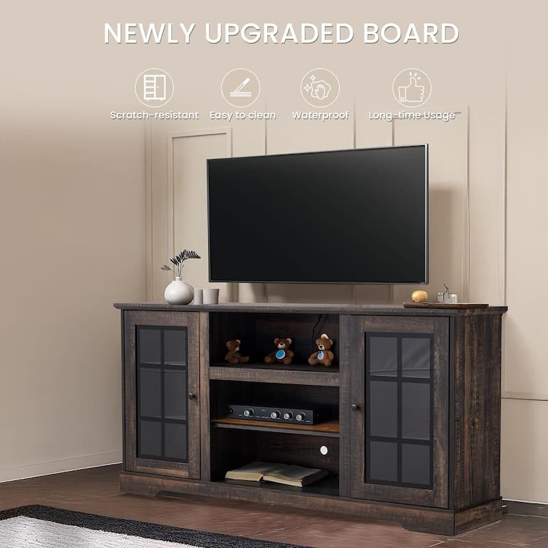 EROMMY TV Stand for 65 Inch TV, Entertainment Center with LED Lights, Storage & Power Outlets, Media Console for Living Room