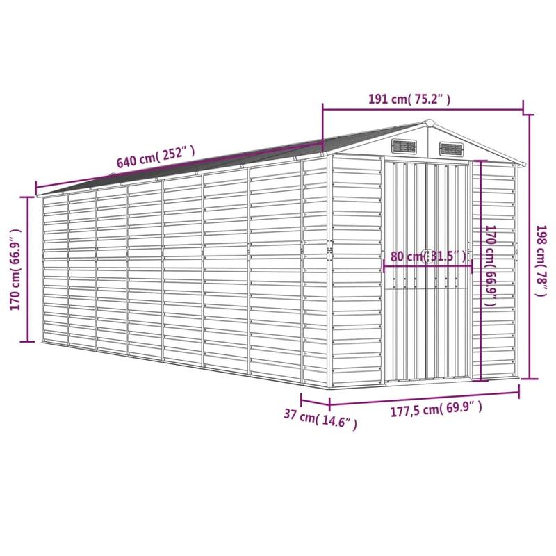 vidaXL Garden Shed Metal Outdoor Storage Shed Anthracite Galvanized Steel
