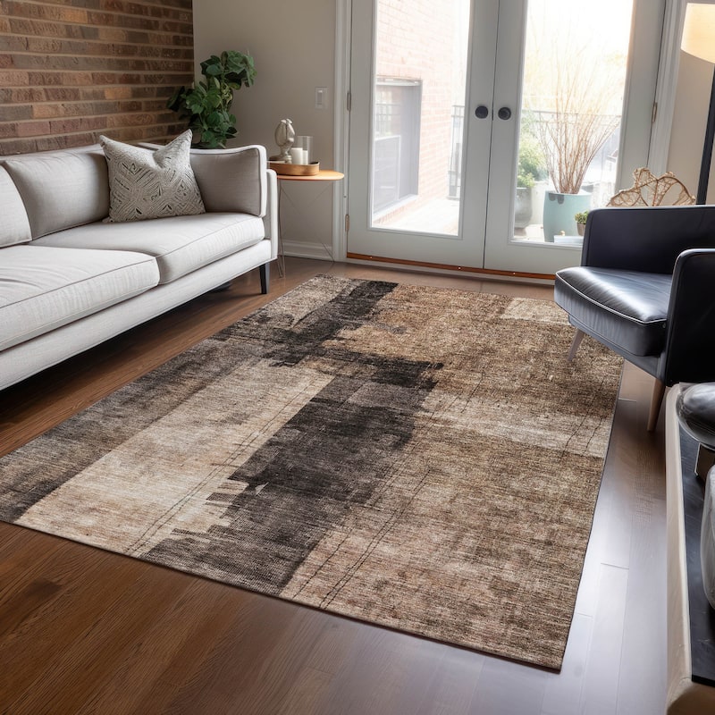 Machine Washable Indoor/ Outdoor Abstract Contemporary Chantille Rug - Brown - 5' x 7'6"