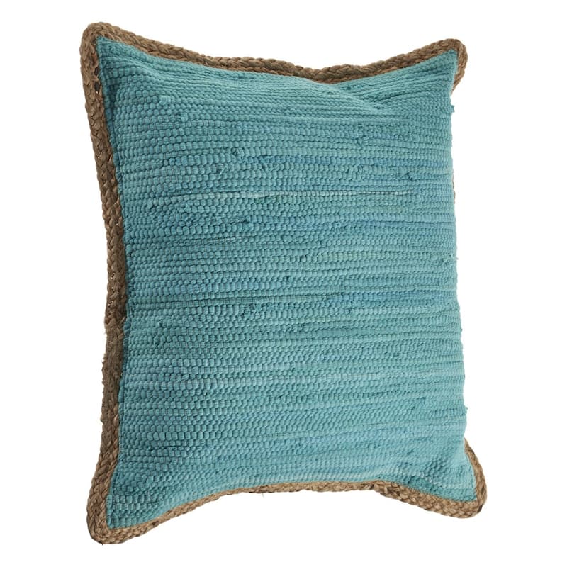 HomeRoots Set of Two 20" Turquoise Cotton And Jute Throw Pillows with Texture