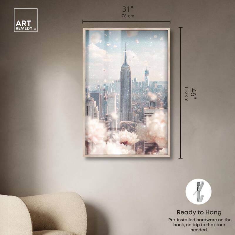 Peonies Over New York Shadowbox by Art Remedy
