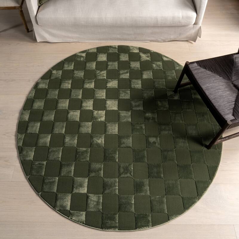 Nuloom Alaiya Checkered Machine Washable Area Rug - 6' Round - Green - Round