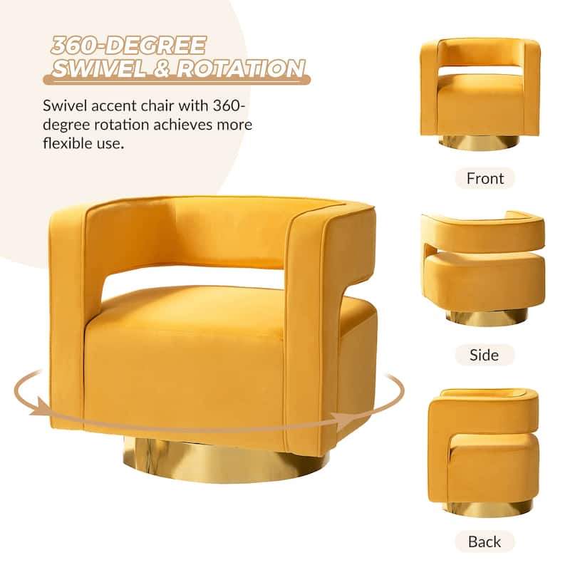 Carisa Modern Upholstered Swivel Open-Back Barrel Chair with Golden Base by HULALA HOME