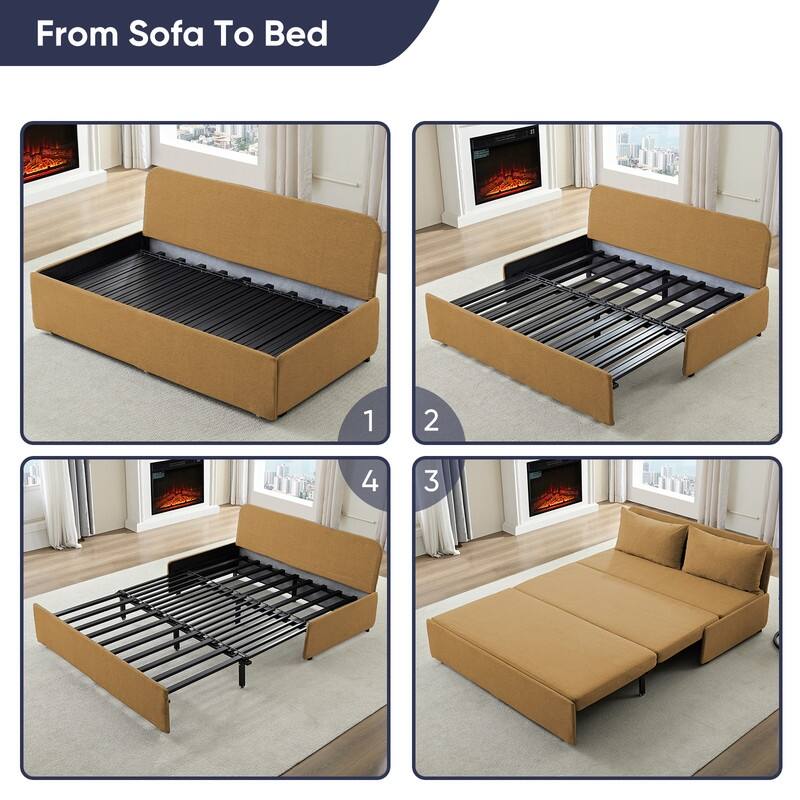Mixoy Full/Queen Size Sofa Bed,2 in 1 Convertible Linen 1-Seater/Loveseat Sleeper Sofa Couch with Cushions