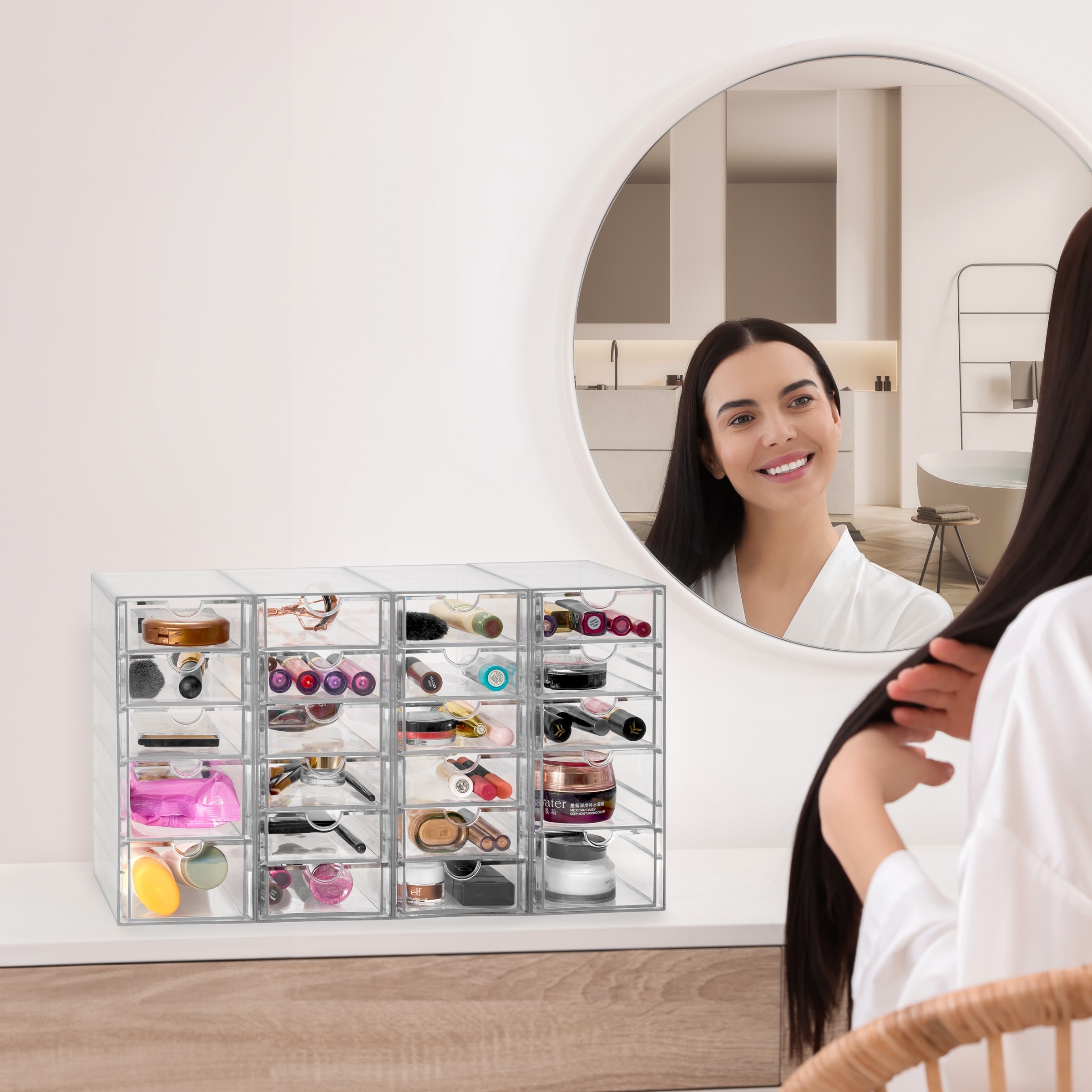 Sorbus Acrylic Cosmetic Makeup Organizer 22 Drawers Clear Stackable Storage Bins For Jewelry And Office Supplies Organizer 4Pc On Sale Bed Bath Beyond 40311452