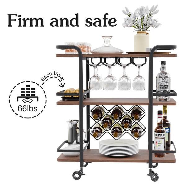 3 Tier Wine Rack Cart Wine Cart Bar Cart With Black Wheels Overstock 31939262