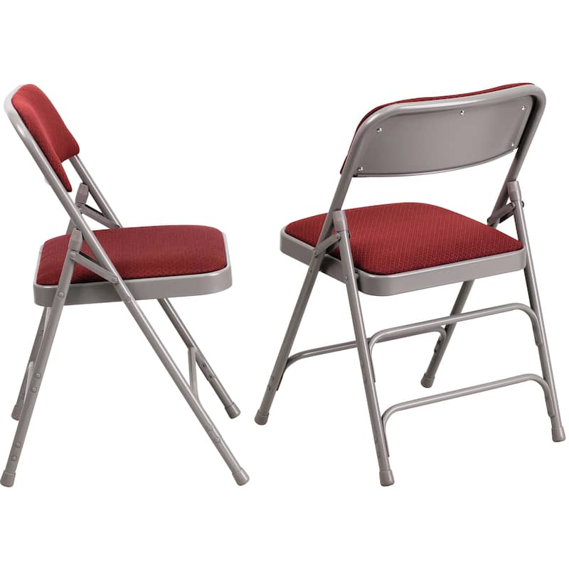 Classic Metal Frame Folding Chairs with Burgundy Patterned Fabric ...