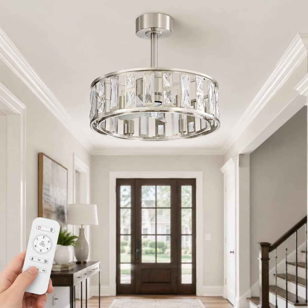 20 Inch Caged Ceiling Fan with Lights,5 Blade, 6 Light E12 Base, Remote Control, 6 Speeds, Crystal Indoor Fan