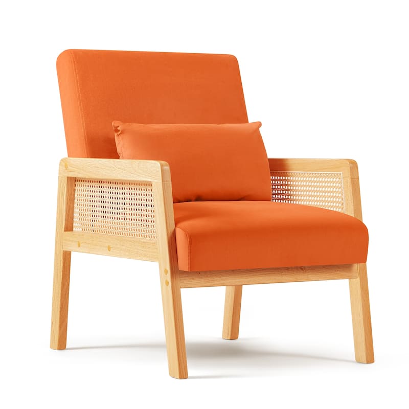 Homall Accent Chair Modern Upholstered Arm Chair with Solid Wood Frame and Pillow, Orange