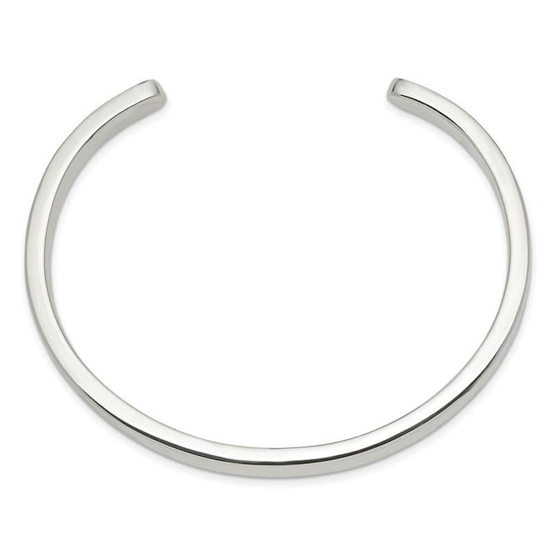 Curata 925 Sterling Silver Solid 7mm Polished Flat Cuff Stackable Bangle Bracelet