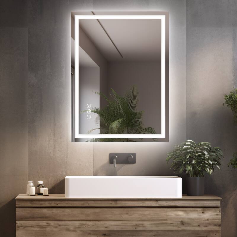 Durx-litecrete Rectangular Frameless Wall Mount 3 Colors Dimmable Anti-fog LED Bathroom Vanity Mirror