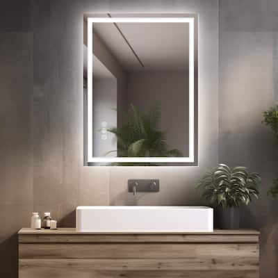 Durx-litecrete Rectangular Frameless Wall Mount 3 Colors Dimmable Anti-fog LED Bathroom Vanity Mirror