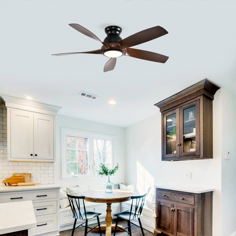 56 Inch 5 PCS ABS Blades Ceiling Fan With Light Kit 3 Color LED Light Source, DC 6 Speed,Remote Control