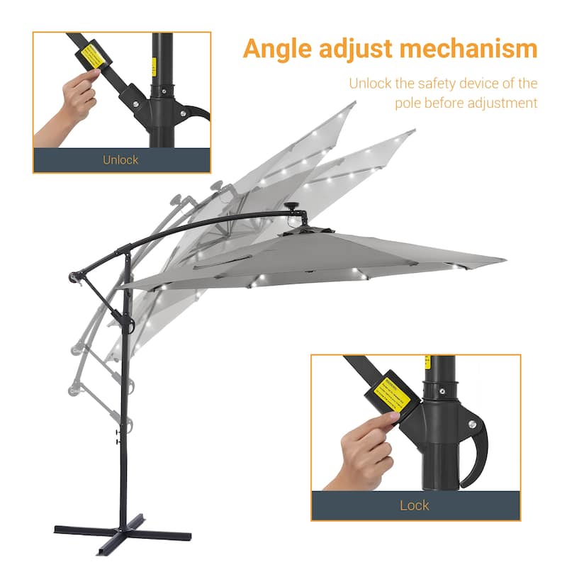 BONOSUKI 10ft Patio offset Umbrella Hanging Umbrella With LED Lights
