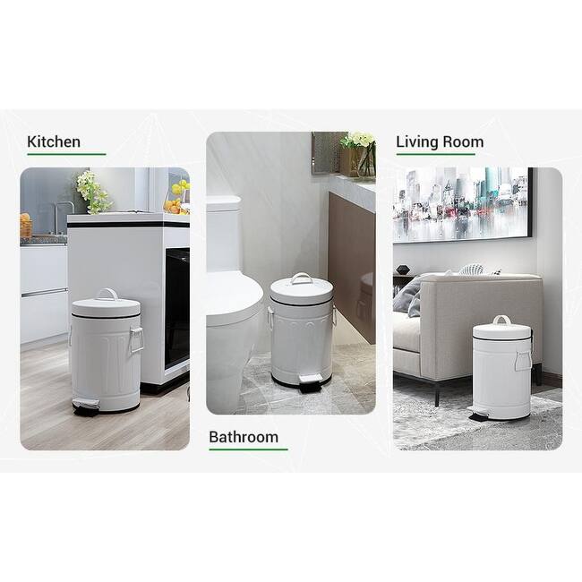 Innovaze 3.2 Gal./12-Liter and 0.8 Gal./3 Liter Old Time Style Round White Metal Step-on Trash Can Set