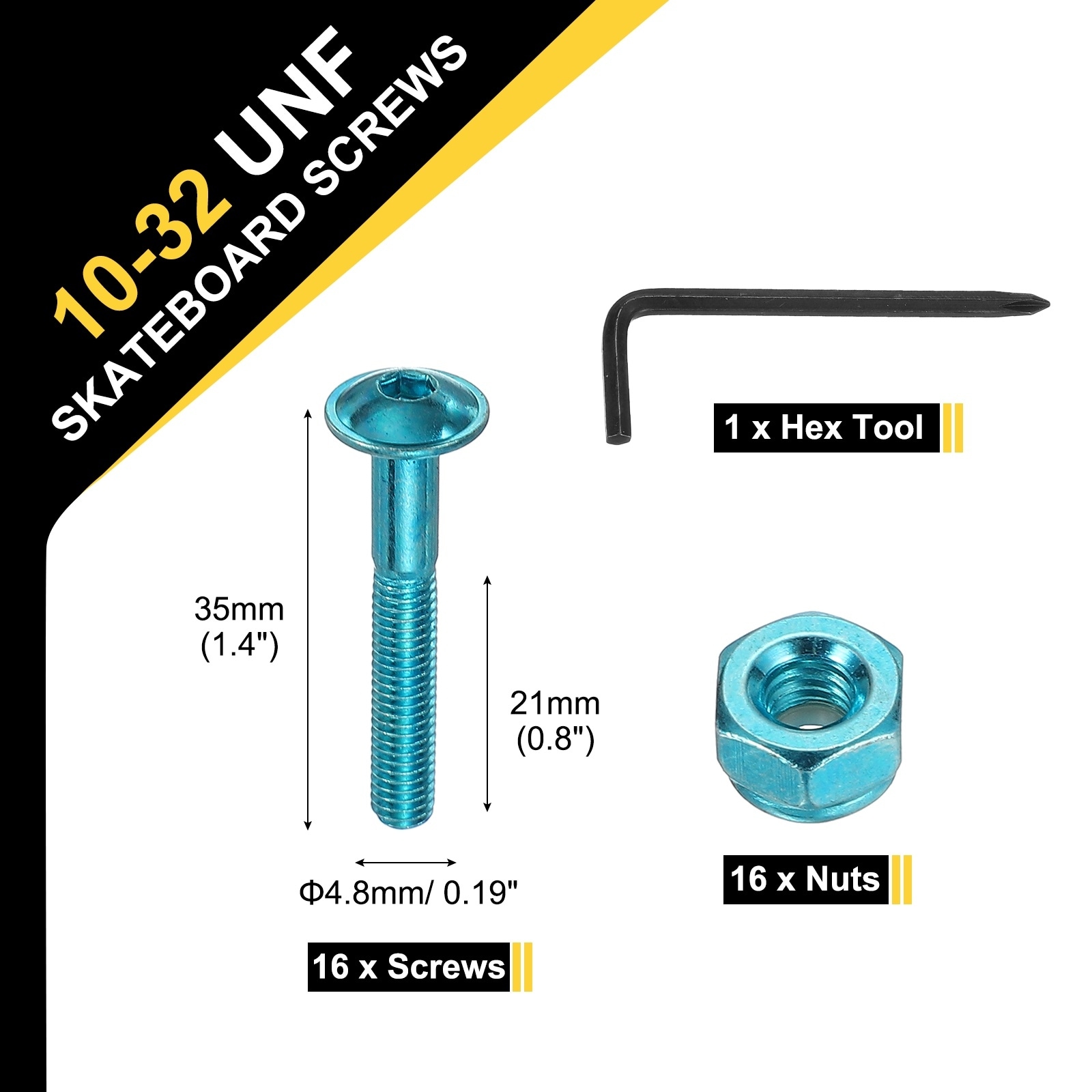 Skateboard Hardware Kit, Mounting Screw Bolts Nuts Set with Hex Key for Skateboard Cruiser