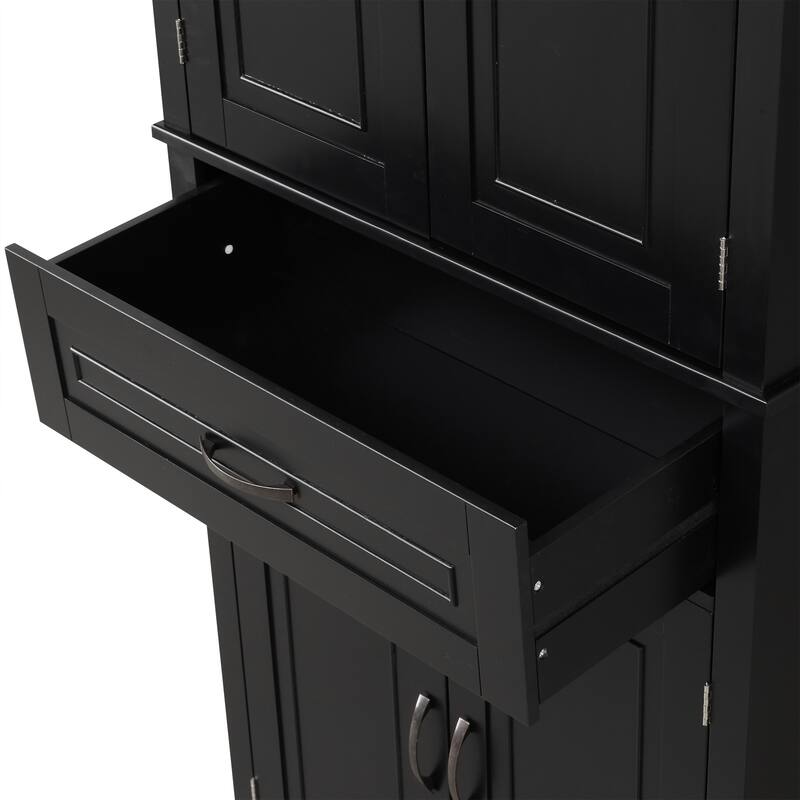 Anti-tipping MDF Floor Cabinet Tall Free Standing Storage Cabinet with Doors, Drawers and Adjustable Shelf for Bathroom Kitchen