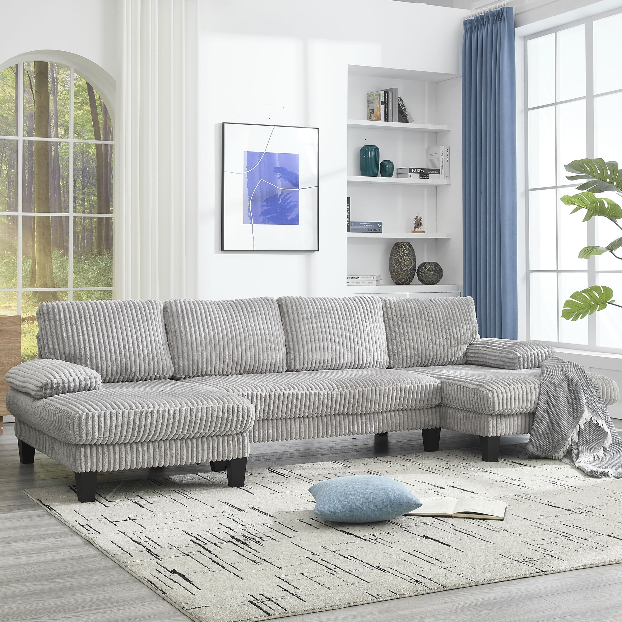 U-Shaped Modular Sectional Sofa with Double Chaise Lounge, Convertible Deep Seat Sleeper Sofa, Velvet Upholstered 4 Seater Sofa