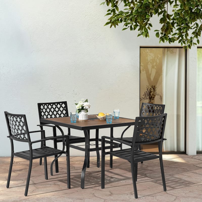 Patio Dining Set with Umbrella Hole, Stackable Design