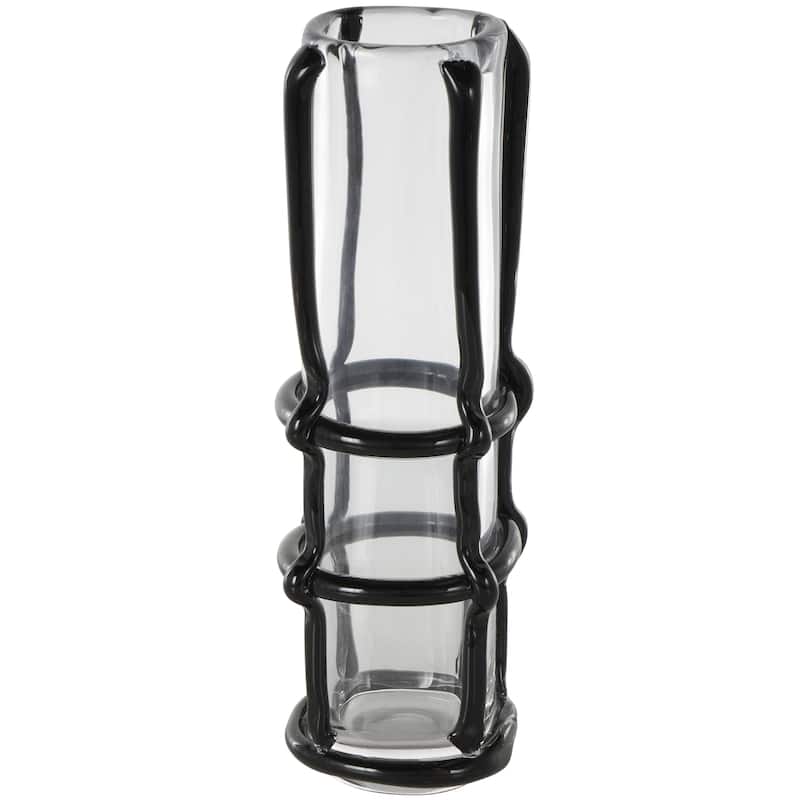 Recycled Glass Handmade Tall Decorative Vase with Glass Framing - Blue or Black - Roche River Decor - Black - 5"W, 16"H