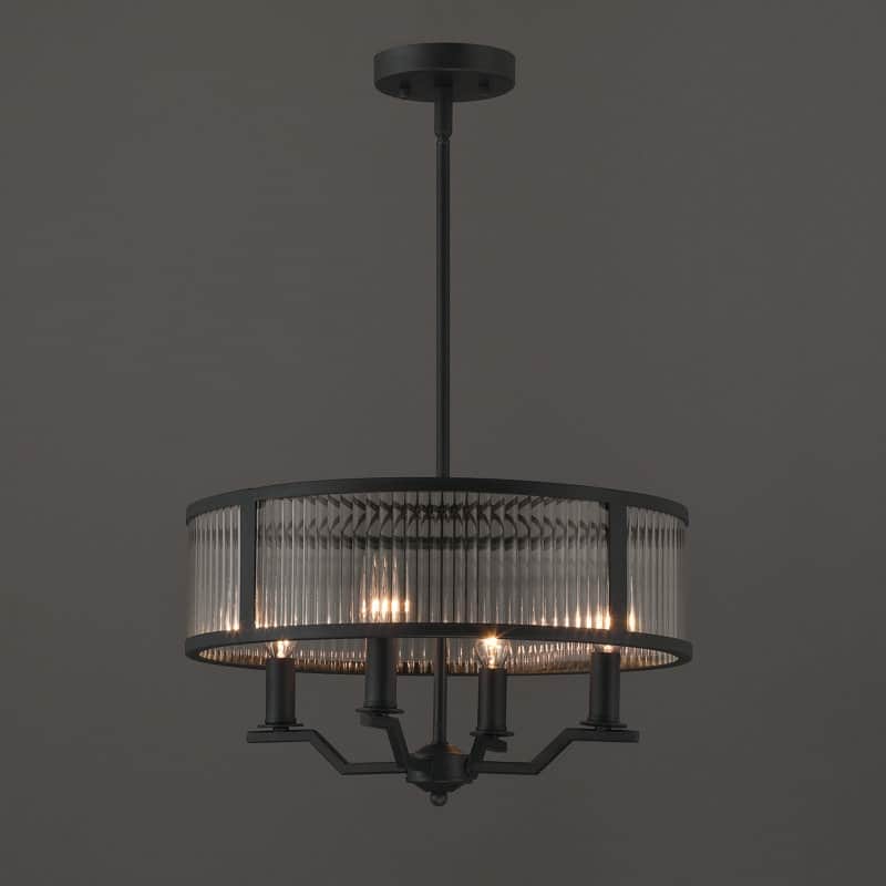 Acroma - 4 Light Steel & Glass Dimmable Drum Chandelier - N/A
