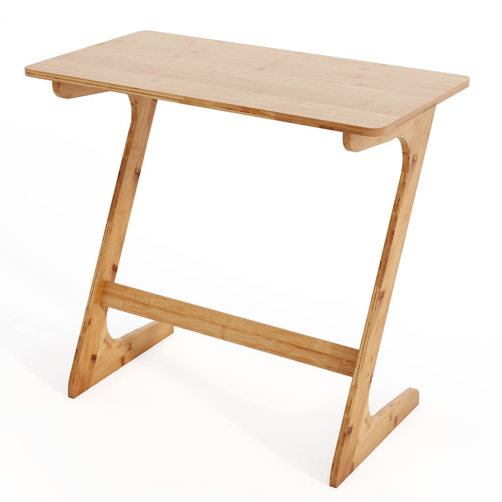 Costway Bamboo Sofa Side Table Z-Shaped Spacious Tabletop Space-Saving - See Details