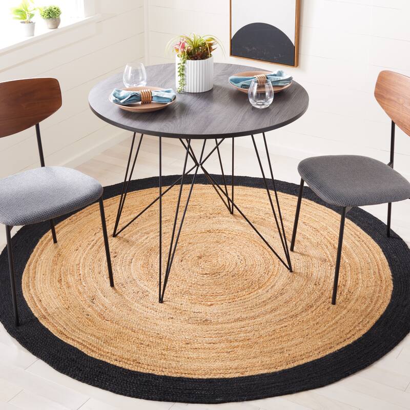 SAFAVIEH Natural Fiber Marjory Border Jute Rug - 6' Round - Natural/Black